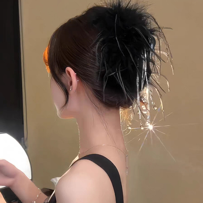 羽毛流苏抓夹女2025新款