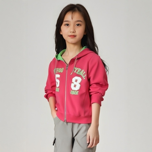 女童薄绒卫衣时尚春新款童装外套休闲拉链衫