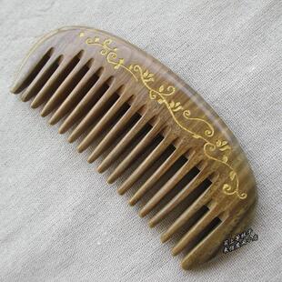 天然正品整木老料绿檀木梳子玉檀香檀木梳按摩头皮发中宽齿梳卷发