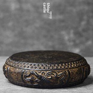 手工覆古石壶与干泡石雕艺术装饰品怀旧壶垫花瓶底座装饰佛座中国