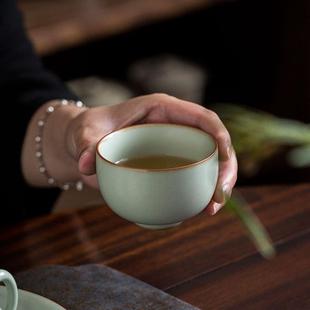 天青汝窑个人杯功夫茶杯开片可养手工茶盏冰裂釉主人杯汝瓷品茗杯