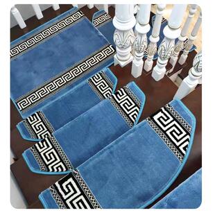 新中式免胶自粘方形楼梯踏步垫实木阶梯纤维家用防滑蓝色地毯定制