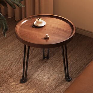小圆桌移动茶几沙发边几胡桃木角几可折叠边桌阳台茶桌置物架桌子