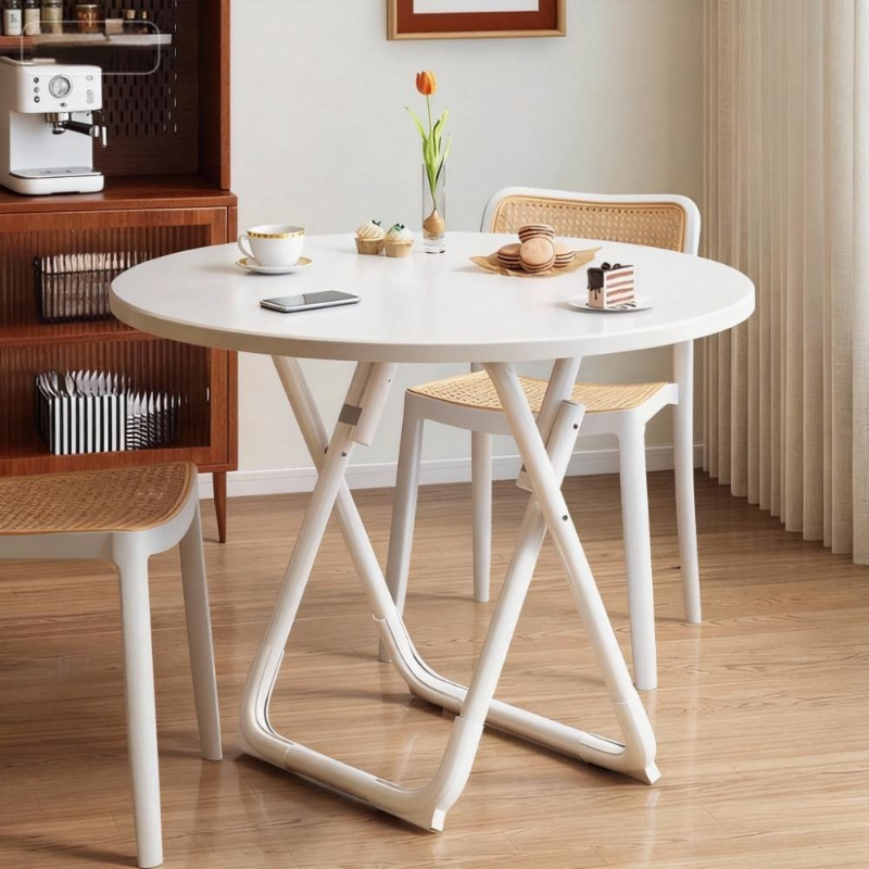 奶油风折叠圆桌加粗桌腿