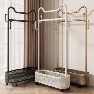 奶油风落地卧室挂衣架网红可移动带轮家用简易衣架阳台晾衣帽架子