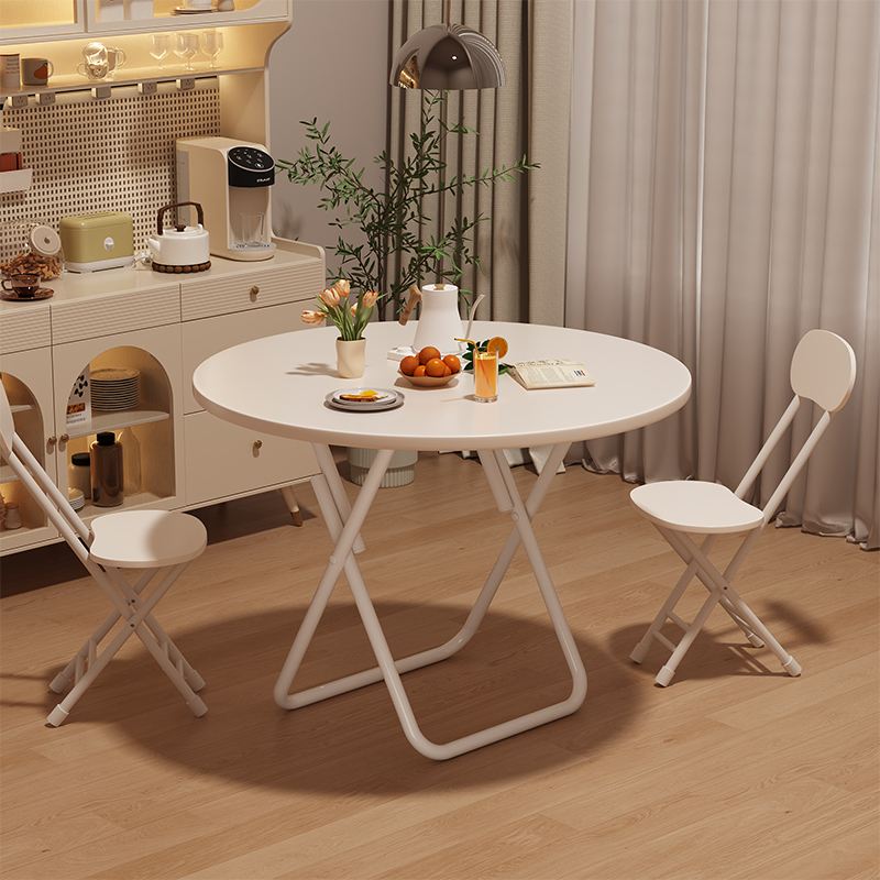 奶油风折叠桌简易法式圆餐桌小户型家用方桌可便携式摆摊吃饭桌子