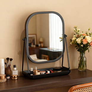 轻奢风旋转化妆镜台式 桌面家用梳妆台镜子带底盘可收纳大号梳妆镜