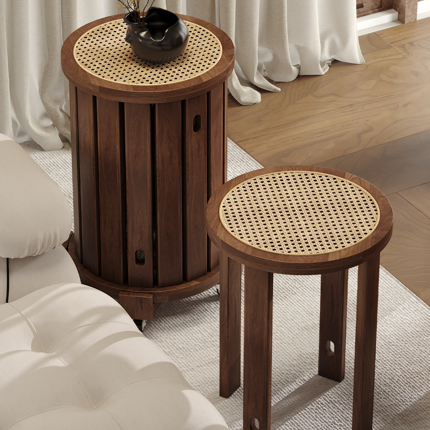 可叠放实木凳子移动家用圆凳