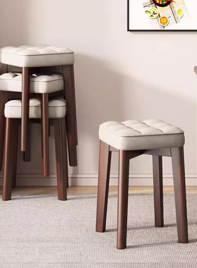 实木凳子软包餐桌凳可叠放方凳家用结实耐用备用高板凳简约椅子