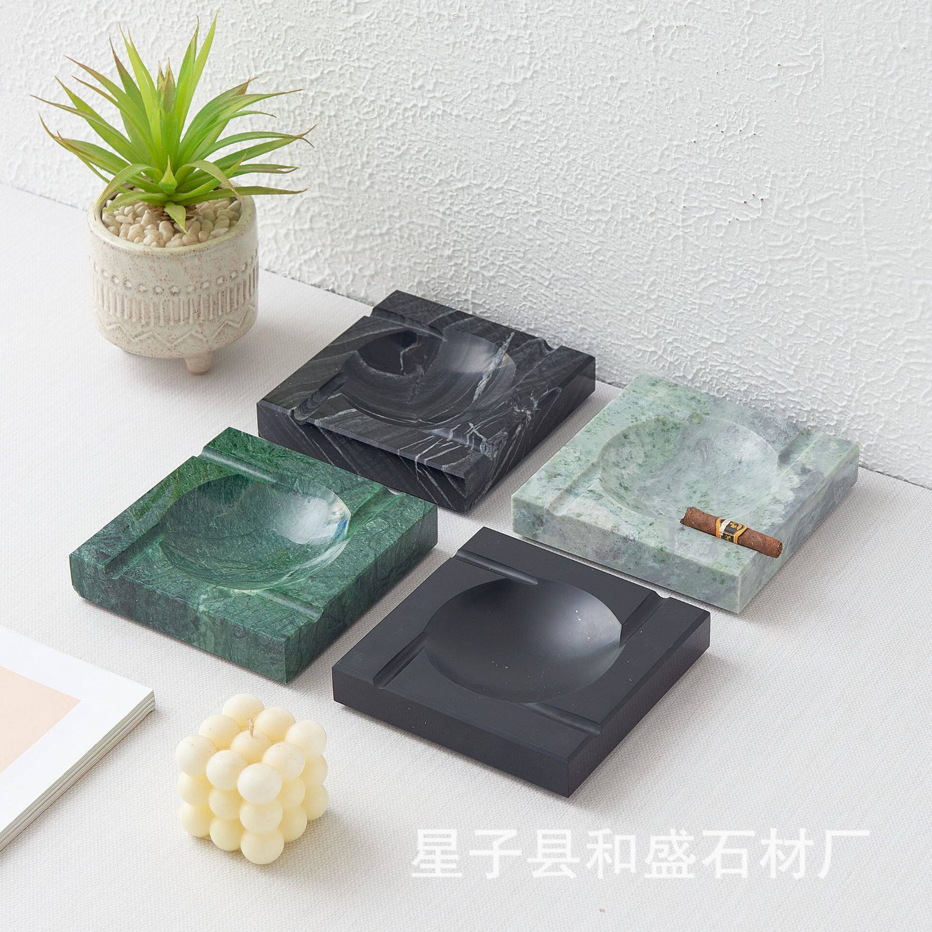 天然大理石烟灰缸家用客厅轻奢高级感办公室创意个性烟灰缸摆件