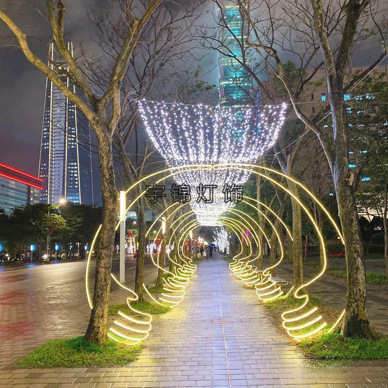 户外发光LED手掌造型灯 LED铁艺圆形拱门图案灯 商业街氛围彩灯