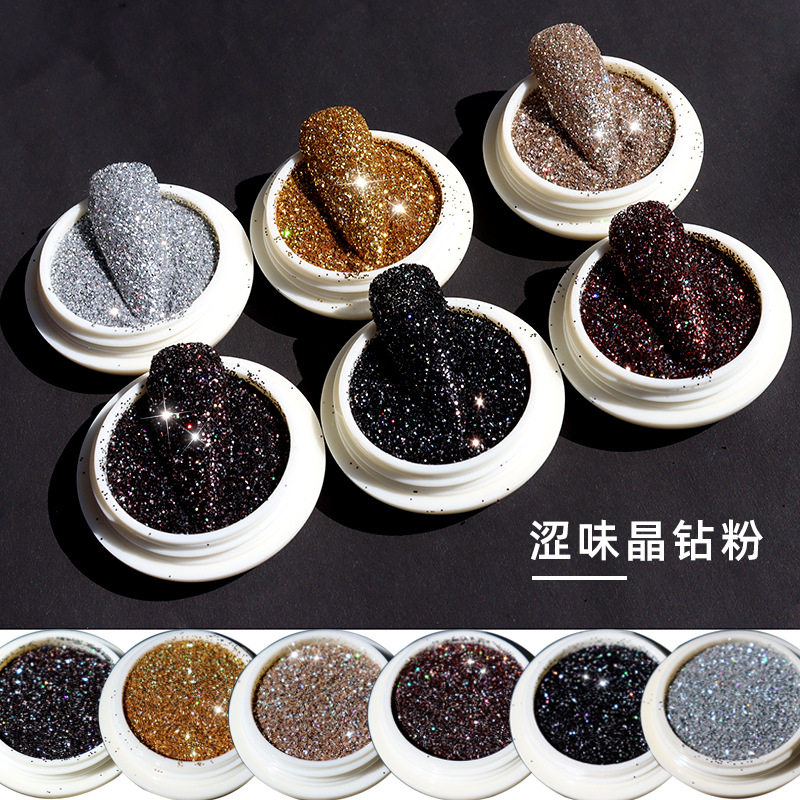 网红日式涩味晶钻粉美甲蹦迪碎钻粉DIY指甲亮片6色套装美甲闪粉