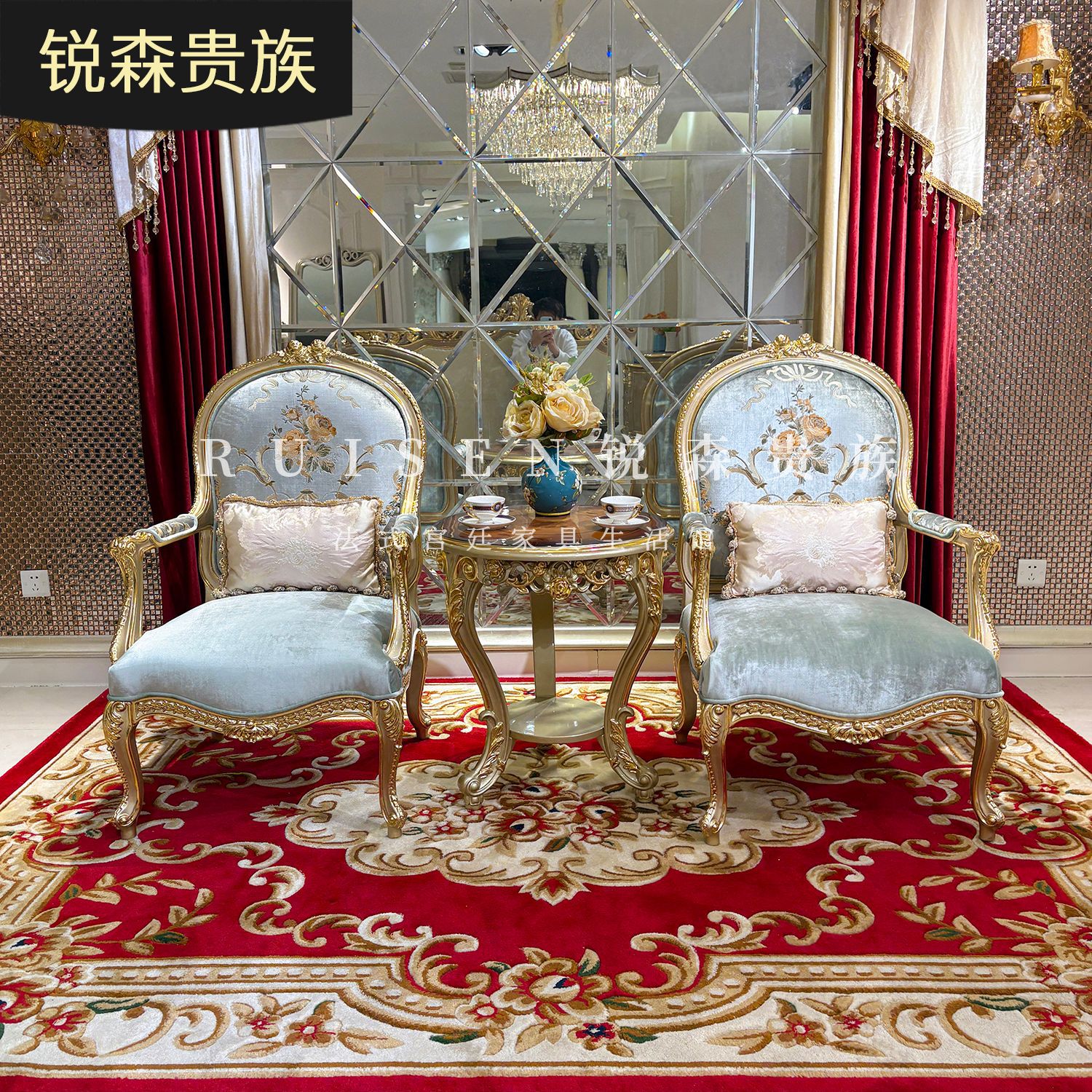 法式实木休闲椅 欧式宫廷奢华布艺沙发椅阳台雕花躺椅绣花椅子