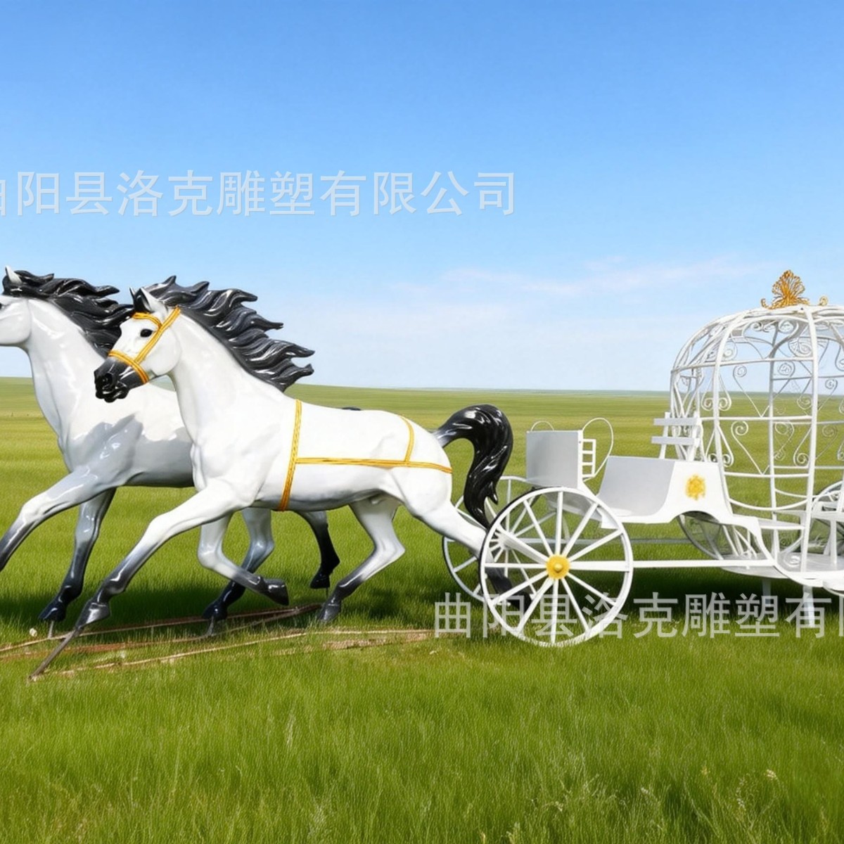 大型马拉车玻璃钢雕塑定制欧式室外园林南瓜车美陈摆件婚礼装饰