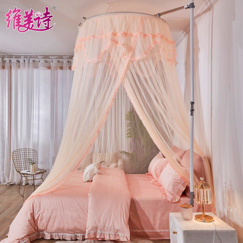 极速吊帐圆顶公主风蚊帐家用免安装1.8米1.5不Q锈钢落地天地杆升