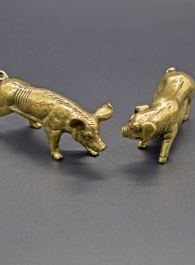 极速铜器复古实心纯铜生肖福x猪摆件黄铜小母猪猪妈妈站立小猪桌