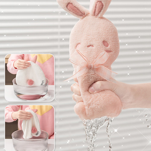 极速可爱兔子厨房擦手巾挂式加厚儿童毛巾吸O水不掉毛速干洗手间