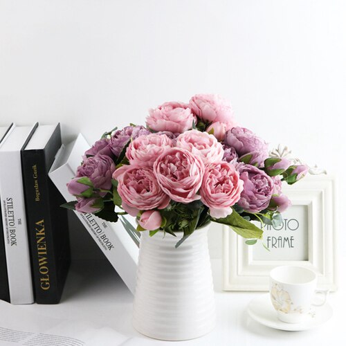 新品30cm Rose Pink Silk Bouquet PeDony Artificial Flowers DI
