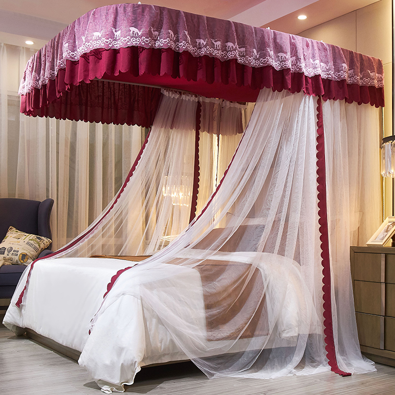 极速轨道式防尘蚊j帐 遮光三开门落地蚊帐上下床宫廷蚊帐家用U型