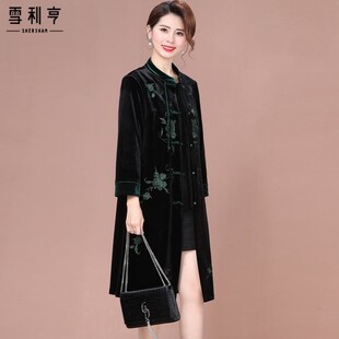 洋气大码 新品 新款 风衣高品质202I5秋季 金丝绒 妈妈优雅气质中长款