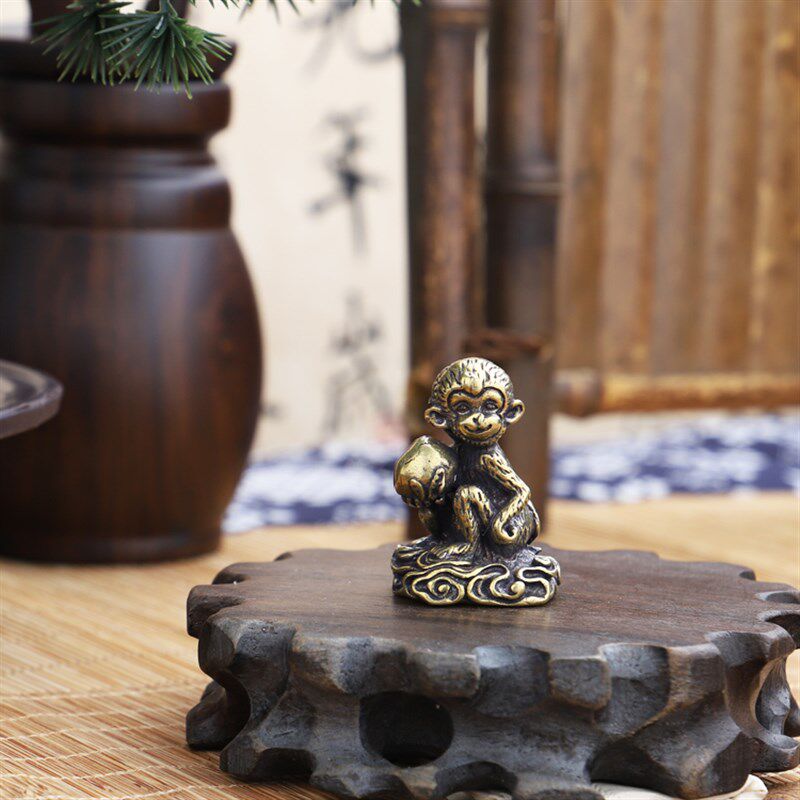极速仿古纯铜生肖猴子献寿桃摆件家居饰品创意老人贺寿Z礼品黄铜