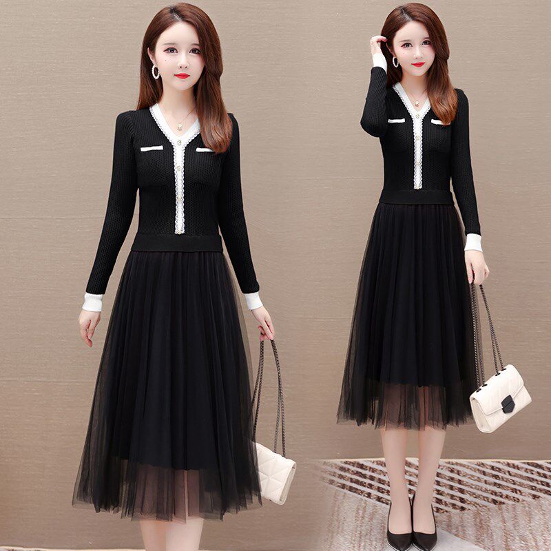 新品针织长袖连衣裙女2025春秋新款气H质妈妈端庄修身显瘦配大衣