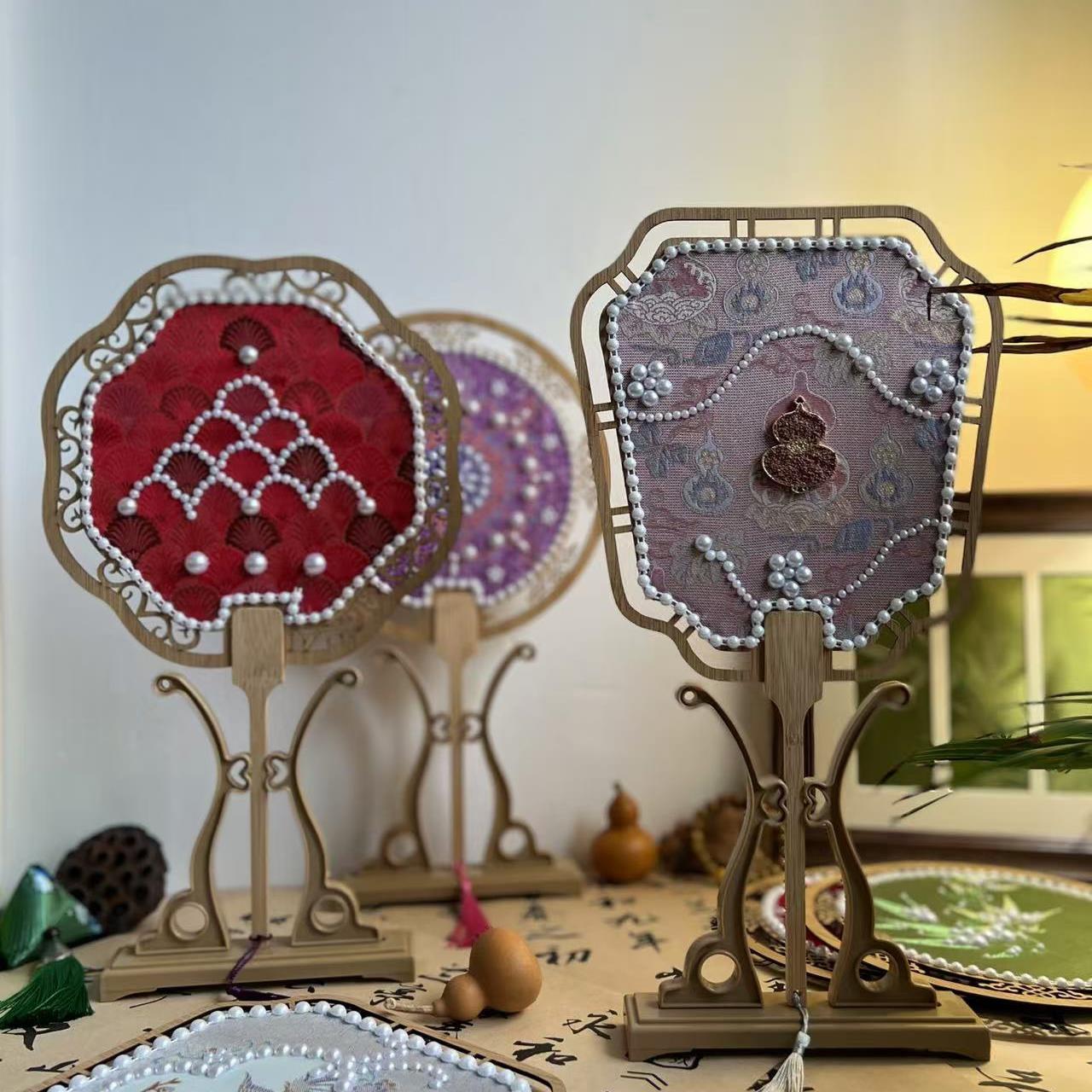 宋锦珍珠扇diy材料包手工