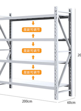 极速仓储货架展示架置物架仓库架子轻型白色主架20M0*60*200cm=4