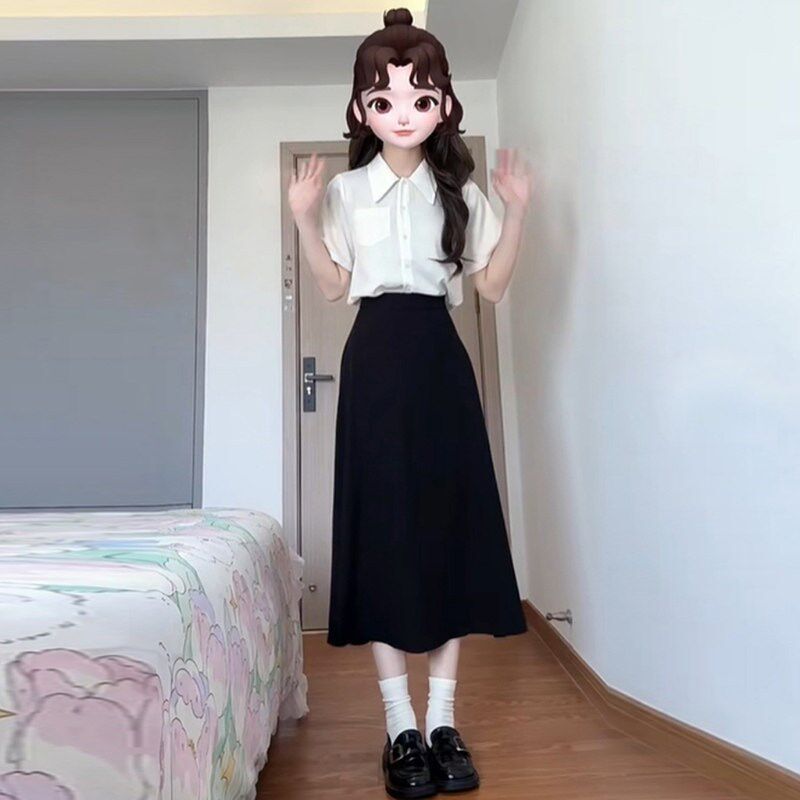 新品事业编教资面k试套装女通勤职业正装短袖衬衫半身裙夏装搭配