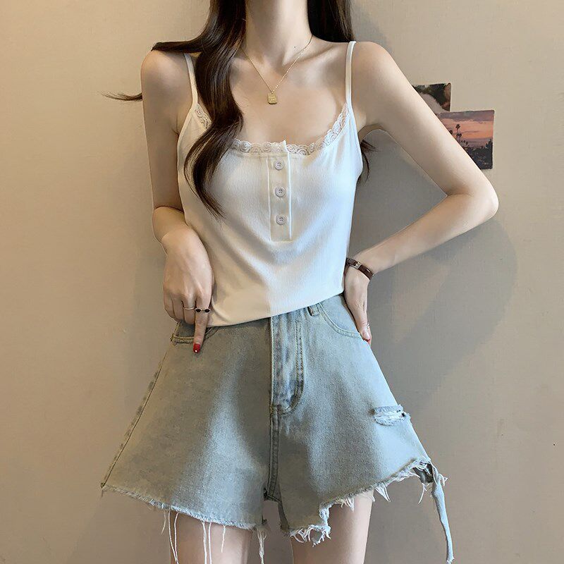 新品夏季新款大码外n穿蕾丝小吊带背心女胖mm修身显瘦内搭纯欲无