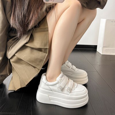 新品ANN赵露思同款魔术贴小w白鞋春夏内增高小个子8CM松糕鞋女厚