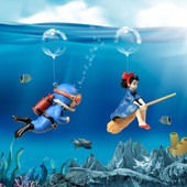 月亮猫 饰悬浮魔女摆w件全套水族箱漂浮小仙女套装 新品 鱼缸造景装