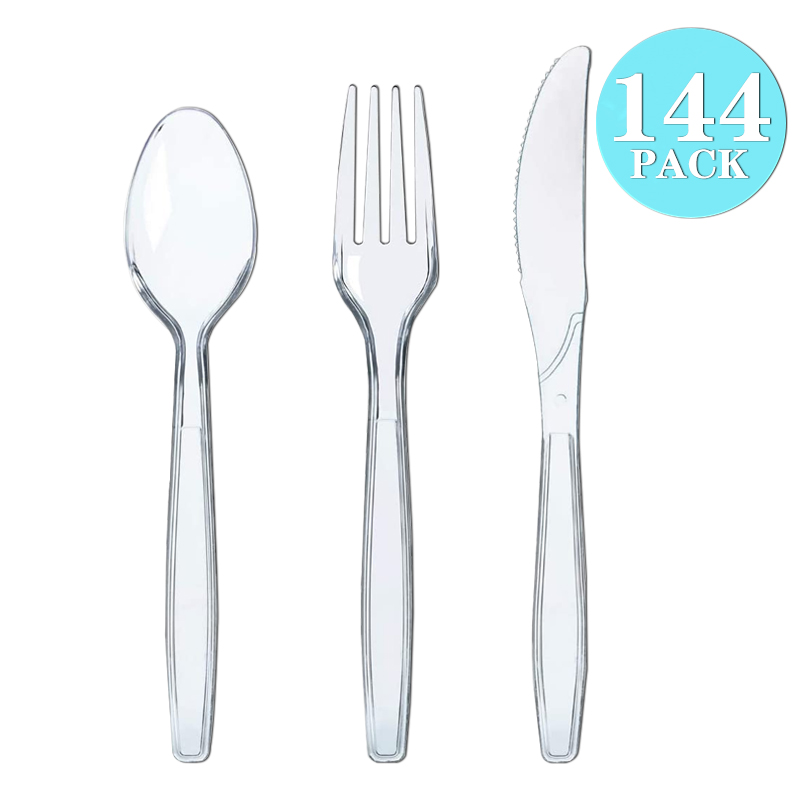 极速48/96/144h/216pcs Plastic Cutlery Reusable Tableware Din