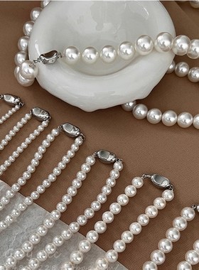 新款施家珍珠项链女小众轻奢设计高级感简约气质锁骨链元宝扣子毛