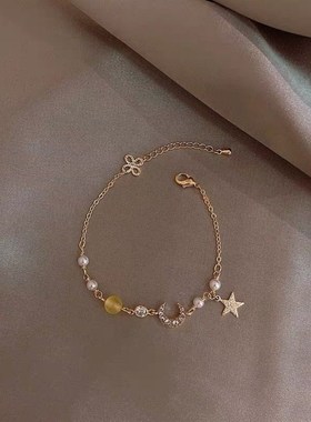 新款星月锆石珍珠手链女小众设计高级手环韩版潮网红时尚简约手镯