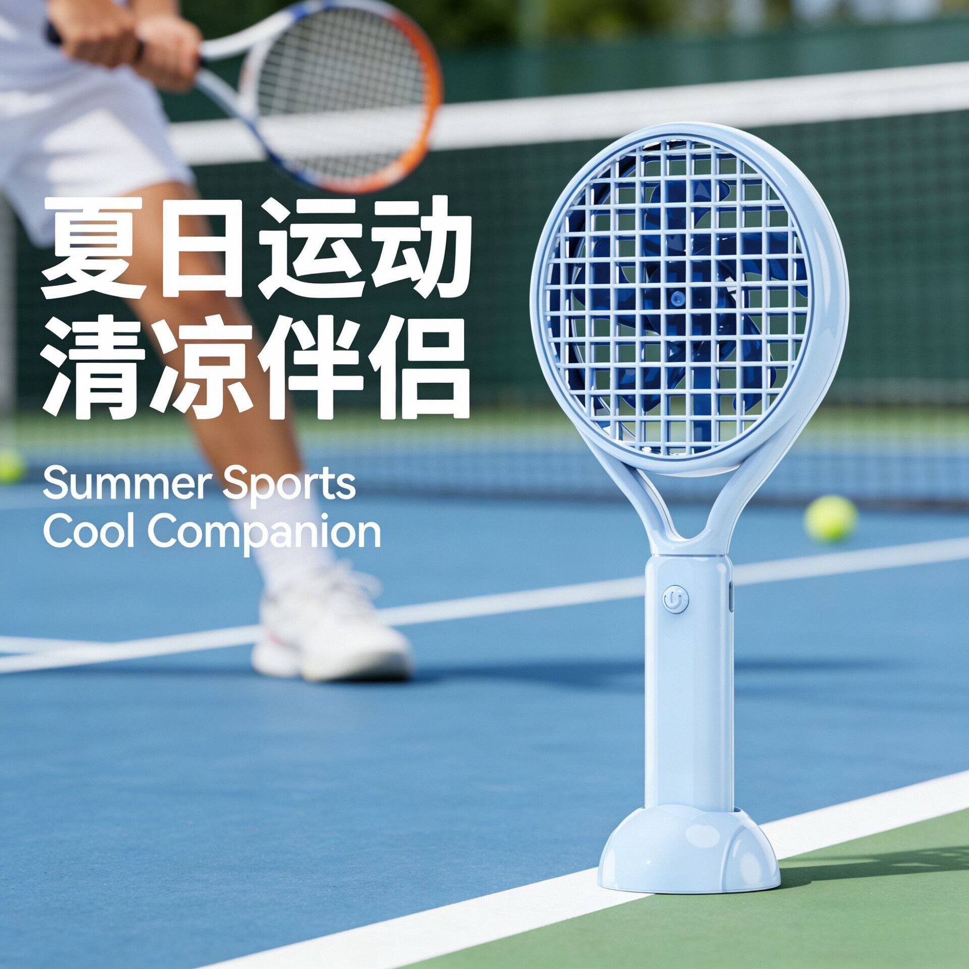 网球拍风扇公室宿舍USB充电定制logo桌面风扇便携式手持小风扇