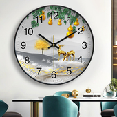 挂钟钟表简约家用客厅装 饰画福禄双全寓意好免打孔时钟挂表石英钟