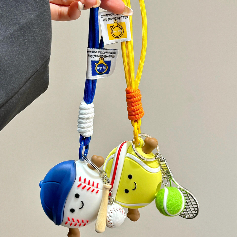 可爱立体棒球网球挂件手绳适用苹果无线蓝牙保护套AirPodsPro耳机壳AirPods1/2代卡通AirPods3代硅胶防摔套