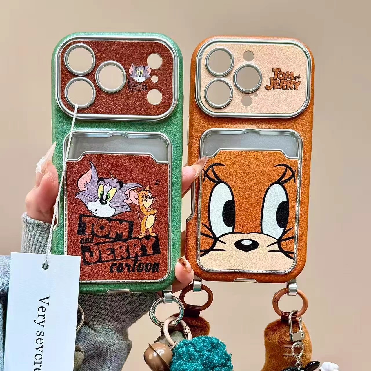 猫和老鼠卡包腕带皮纹大视窗适用iPhone17promax手机壳15新款17pro网红女款13防摔16pro超好看17保护套