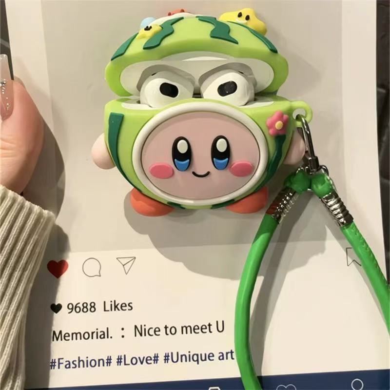 卡通西瓜卡比适用苹果AirPods1/2耳机套皮绳pro二代无线蓝牙4代防摔新3可爱硅胶款ins趣味高级感个性