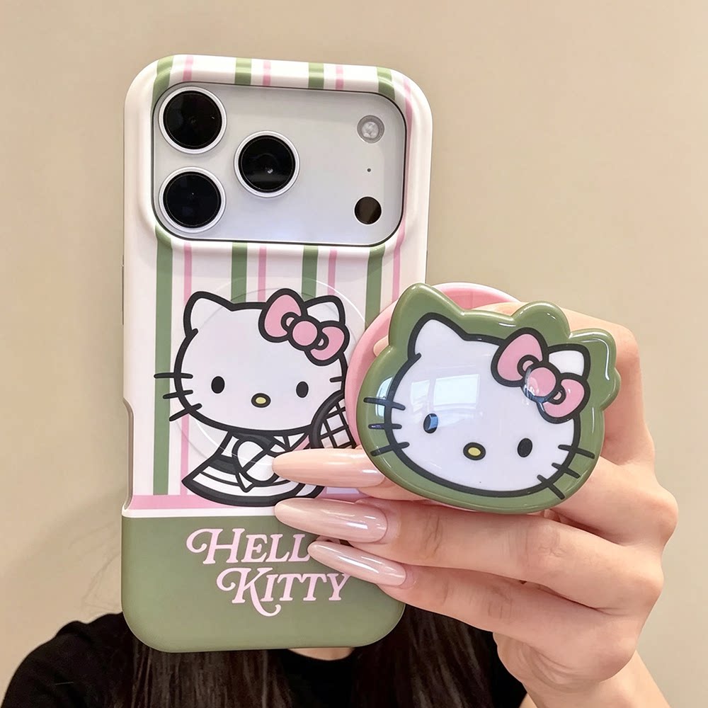 KT猫白绿条纹全包防摔iPhone壳