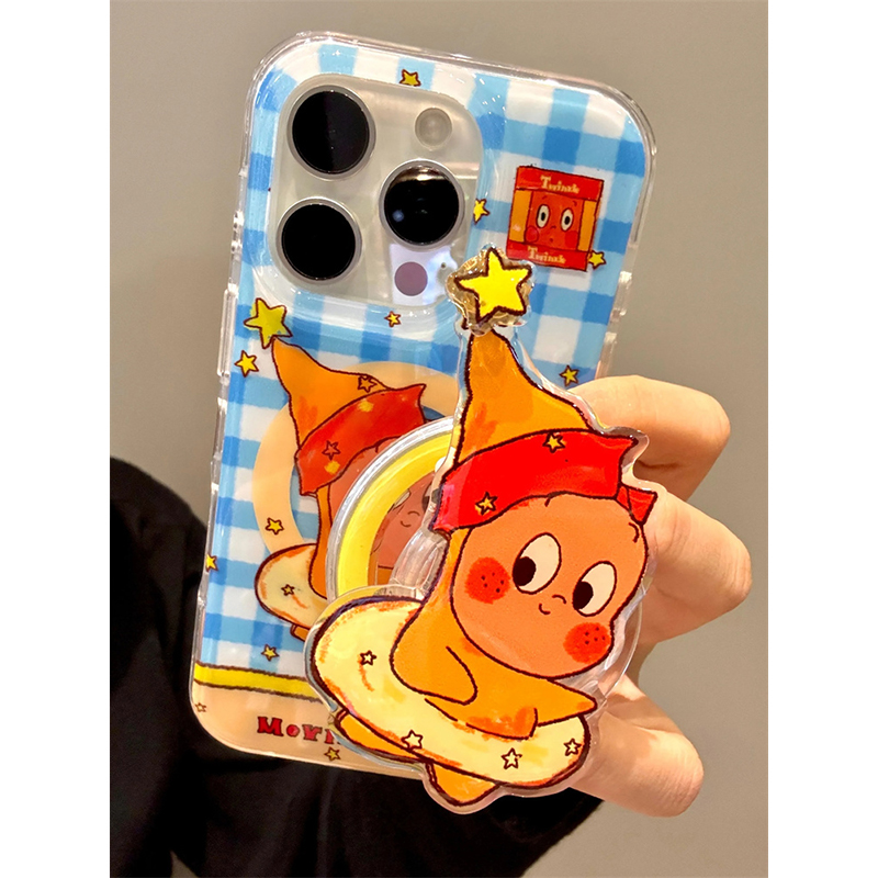 可爱趣味蓝白格纹游泳圈星星人适用于苹果16promax壳16新款iphone15pro磁吸壳14pm卡通13防摔15小众14少女Pro