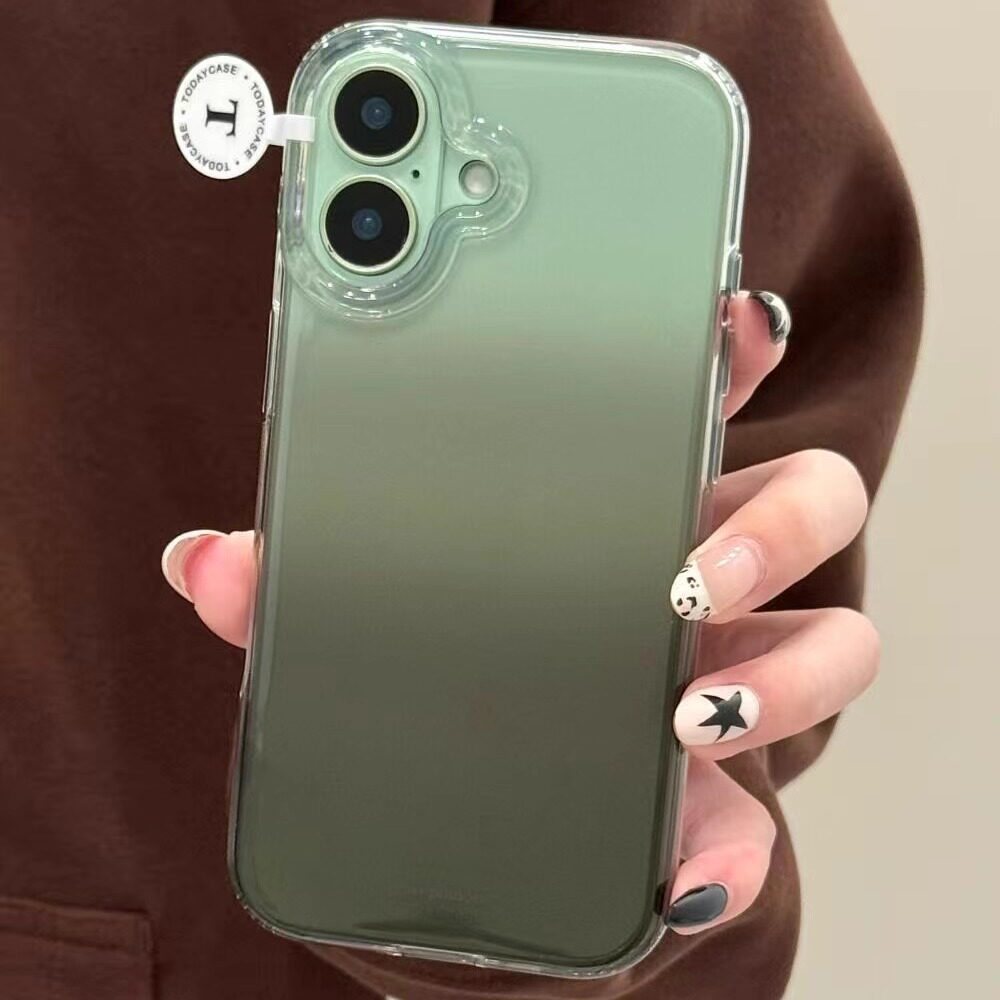 简约透明渐变墨绿色适用iPhone17promax手机壳15新款17pro网红女款13创意全包防摔16pro超好看17保护套