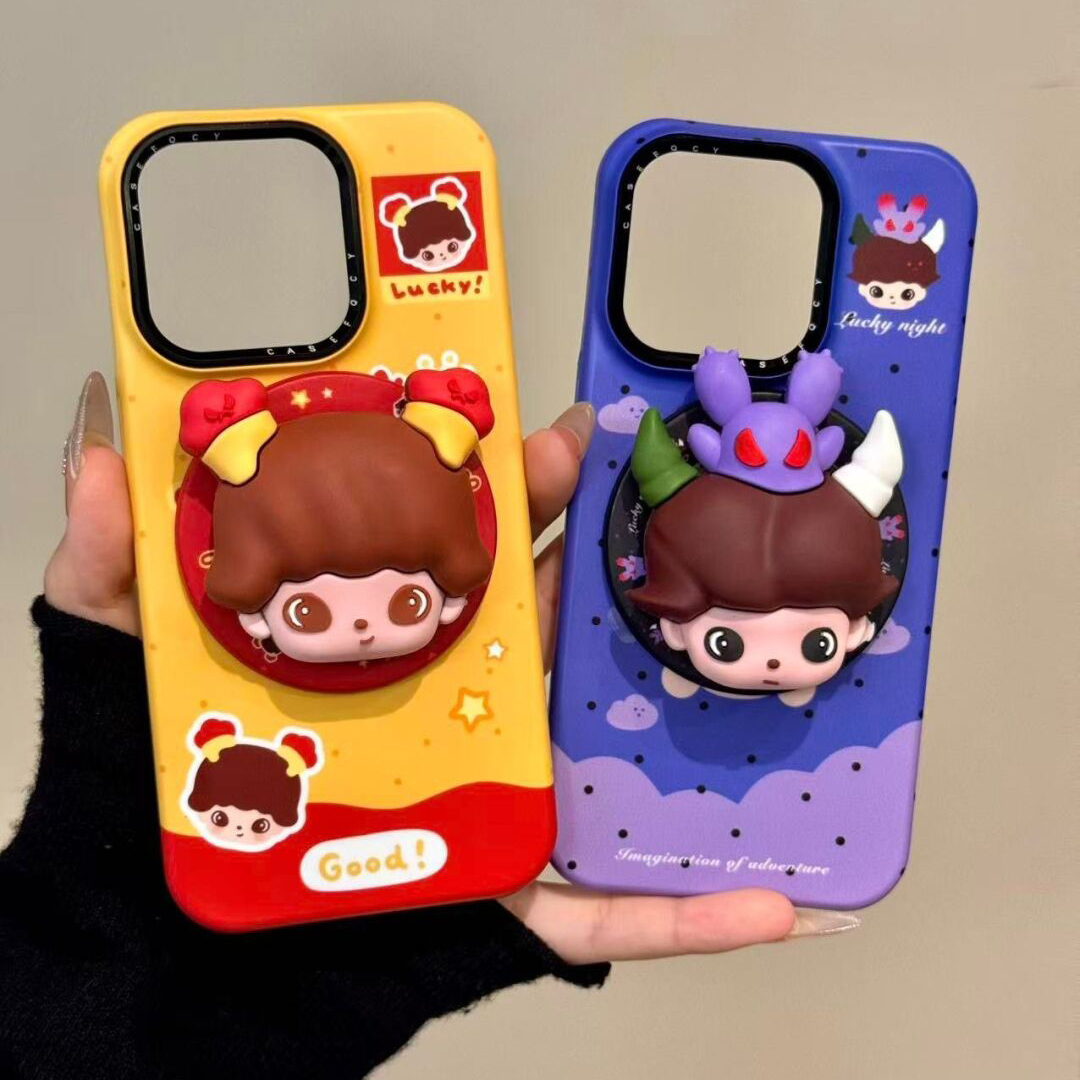 可爱卡通紫底怪兽迪莫磁吸支架适用iPhone16promax新款17promax新款15pro小众苹果14pro潮牌13半包硬壳保护套