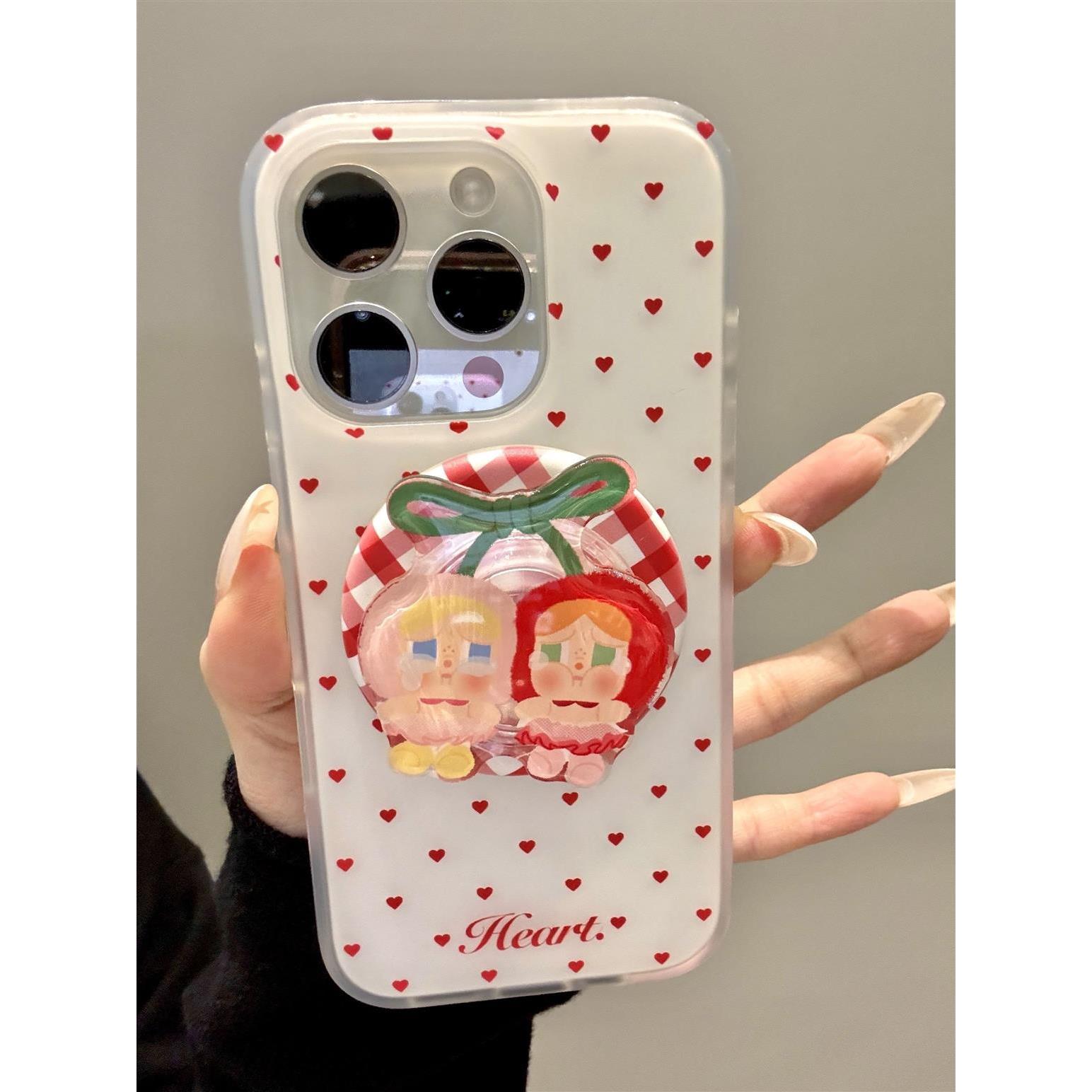 ins樱桃哭娃磁吸支架简约女生壳适用iphone16promax苹果16pro小众高级感15新款韩式ins14可爱13格纹哭泣娃娃
