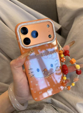 可爱橙色大头贴kitty猫适用iPhone17promax手机壳15新款17pro网红女款13创意全包防摔16pro超好看17保护套