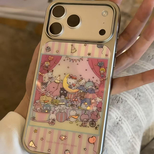 卡通可爱电镀框鎏金条纹三丽鸥派对适用苹果iphone17promax手机壳16promax少女心15pro防摔14pro保护套13新款