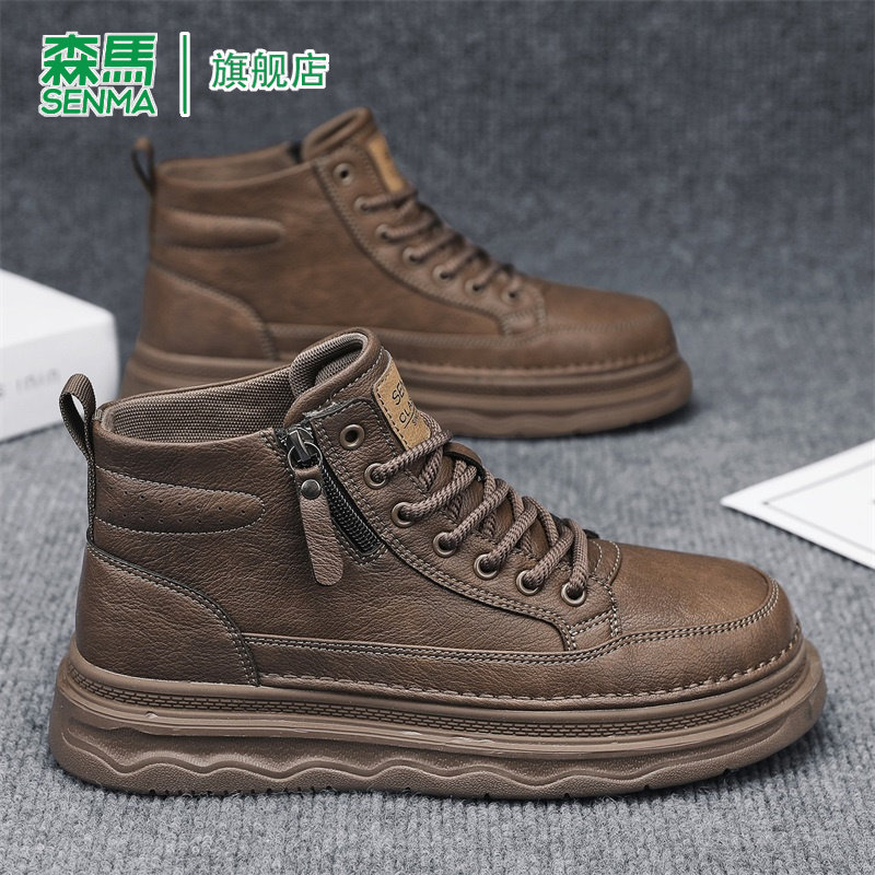 森马马丁靴男款2026春季新款厚底真皮复古潮流商务高帮休闲工装靴