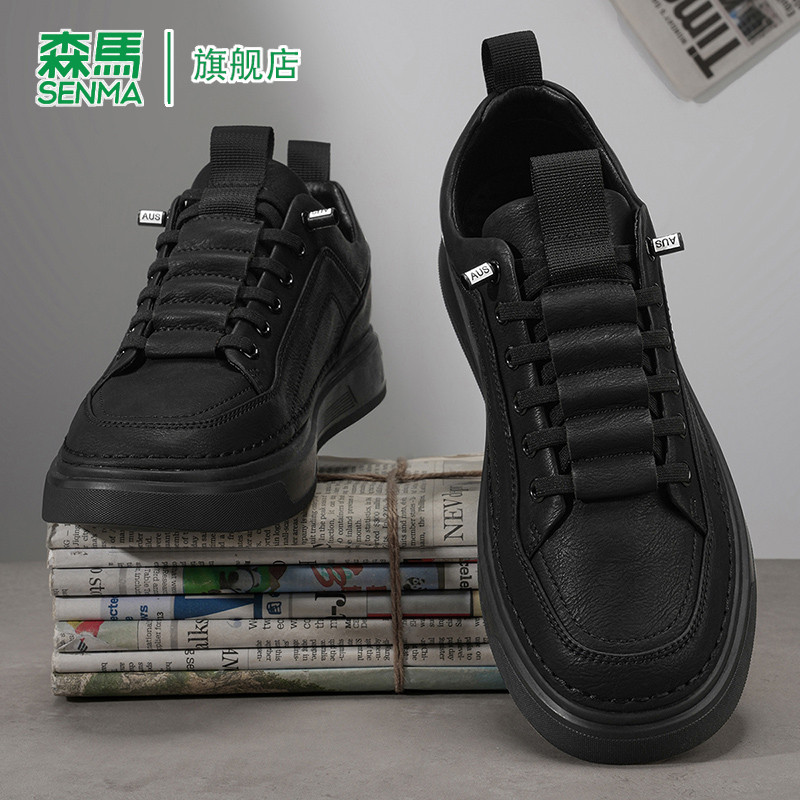 森马板鞋男春季新款黑色耐脏低帮马丁靴男士软底轻便舒适休闲皮鞋