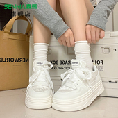 舒适运动增高板鞋 森马女鞋 子 2026新款 春季 国风刺绣厚底小白鞋 女款